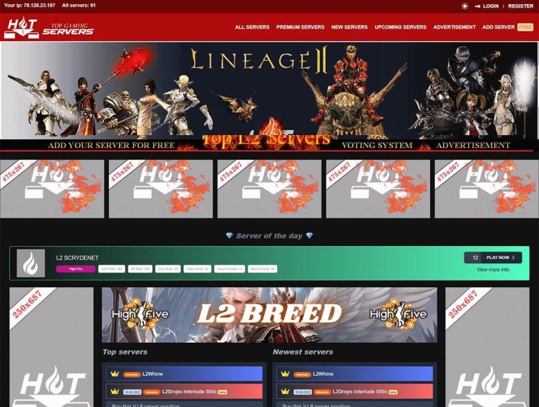 Изработка на Гейминг сайт агрегатор на Lineage2 сървъри cover image